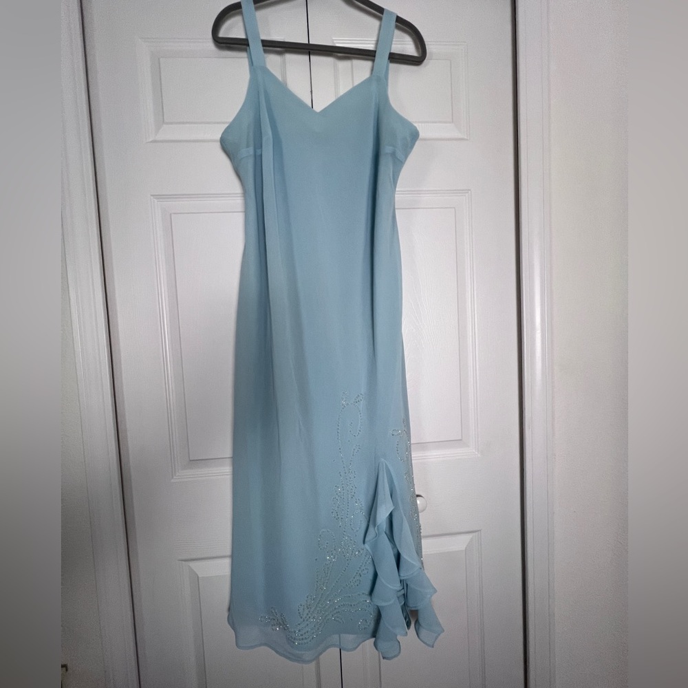 Light blue ruffle accent long dress with gorgeous bead embroidery